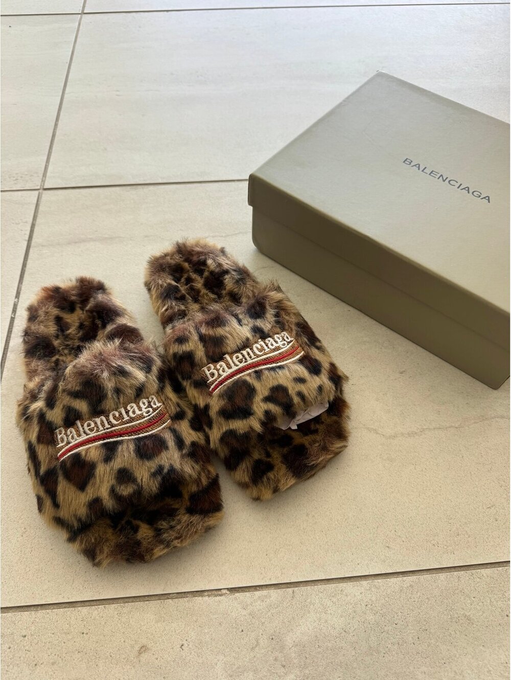 Balenciaga Fuzzy Cheetah/Leopard Slides